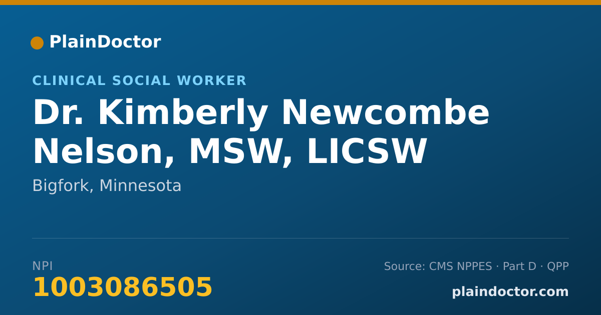 Shareable card for Kimberly Newcombe Nelson, MSW, LICSW - Clinical Social Worker, Bigfork, MN