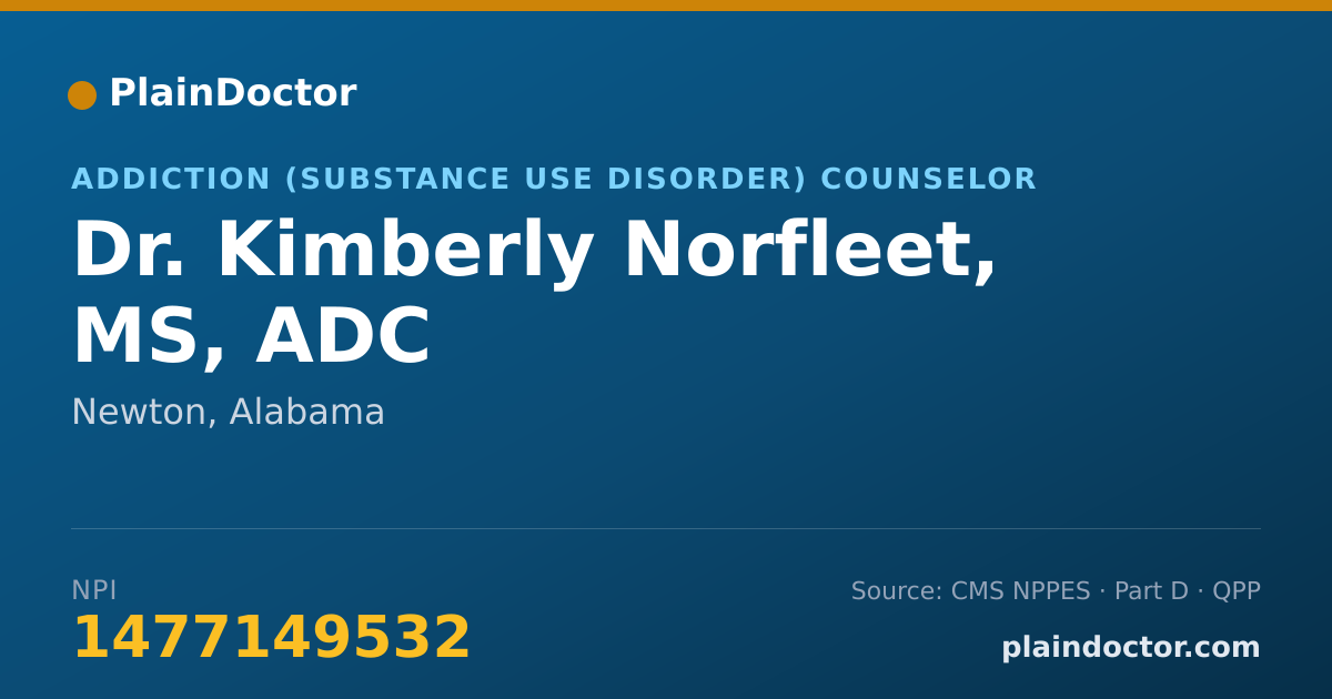 Shareable card for Kimberly Norfleet, MS, ADC - Addiction (Substance Use Disorder) Counselor, Newton, AL
