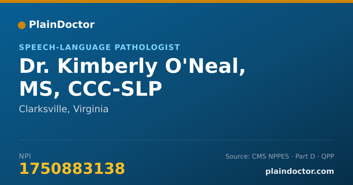 Shareable card for Kimberly O'Neal, MS, CCC-SLP - Speech-Language Pathologist, Clarksville, VA