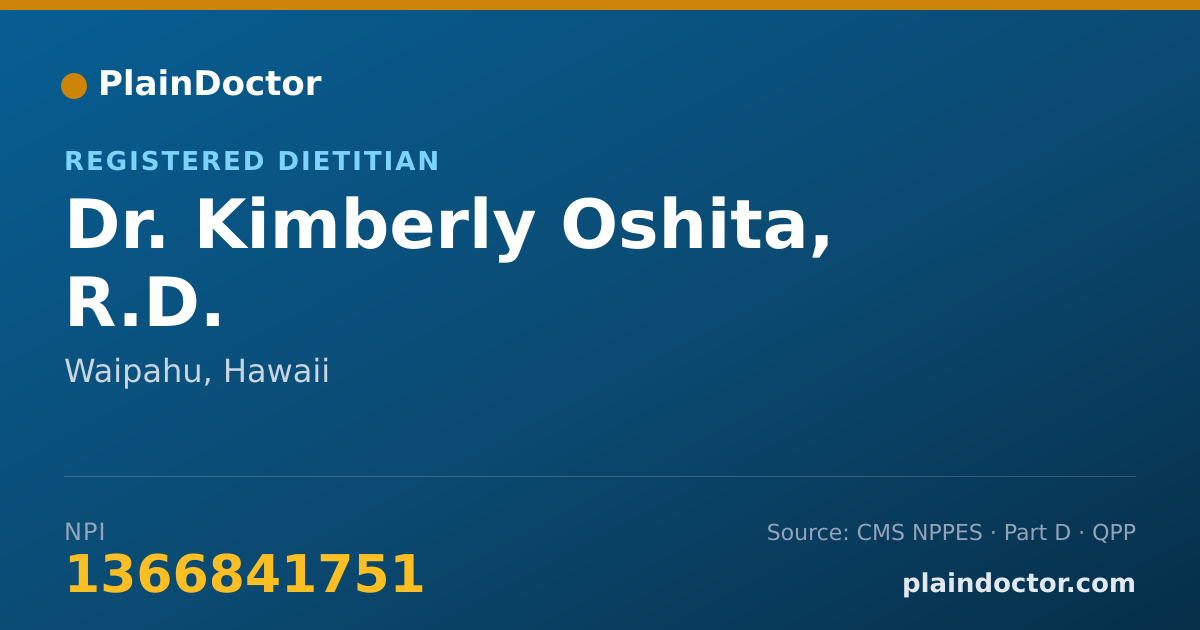 Shareable card for Kimberly Oshita, R.D. - Registered Dietitian, Waipahu, HI
