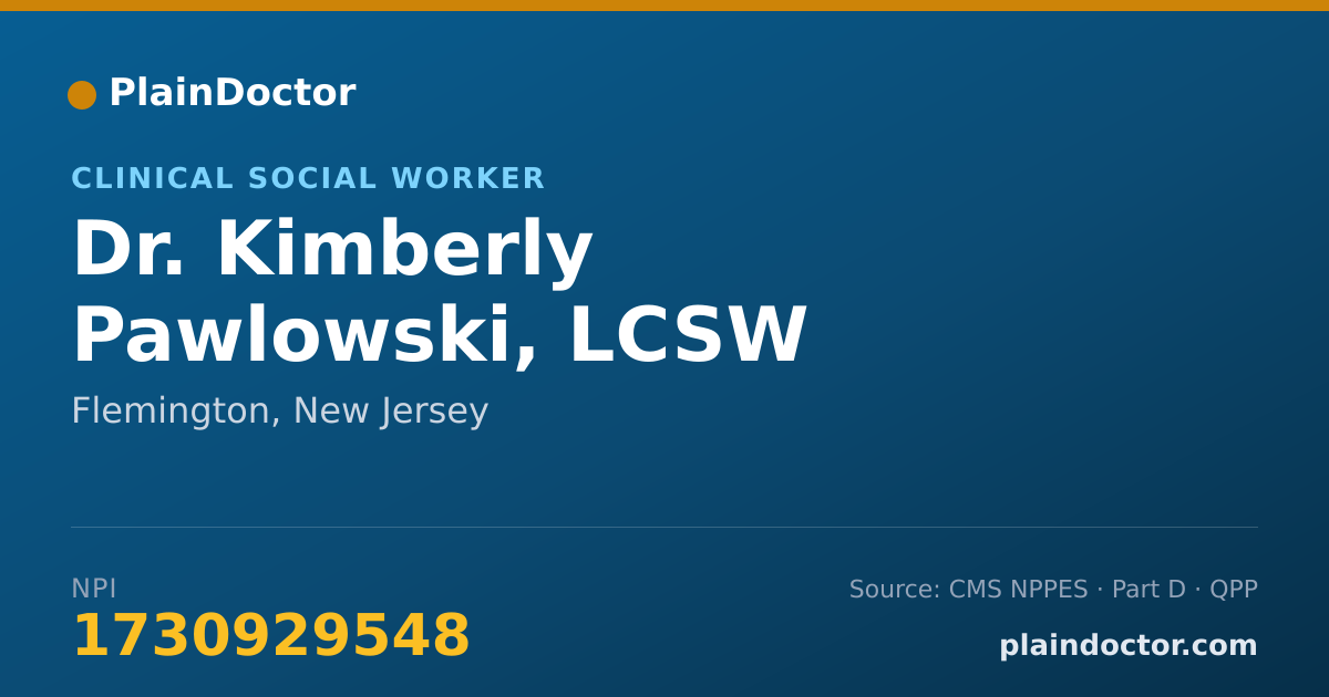 Shareable card for Kimberly Pawlowski, LCSW - Clinical Social Worker, Flemington, NJ