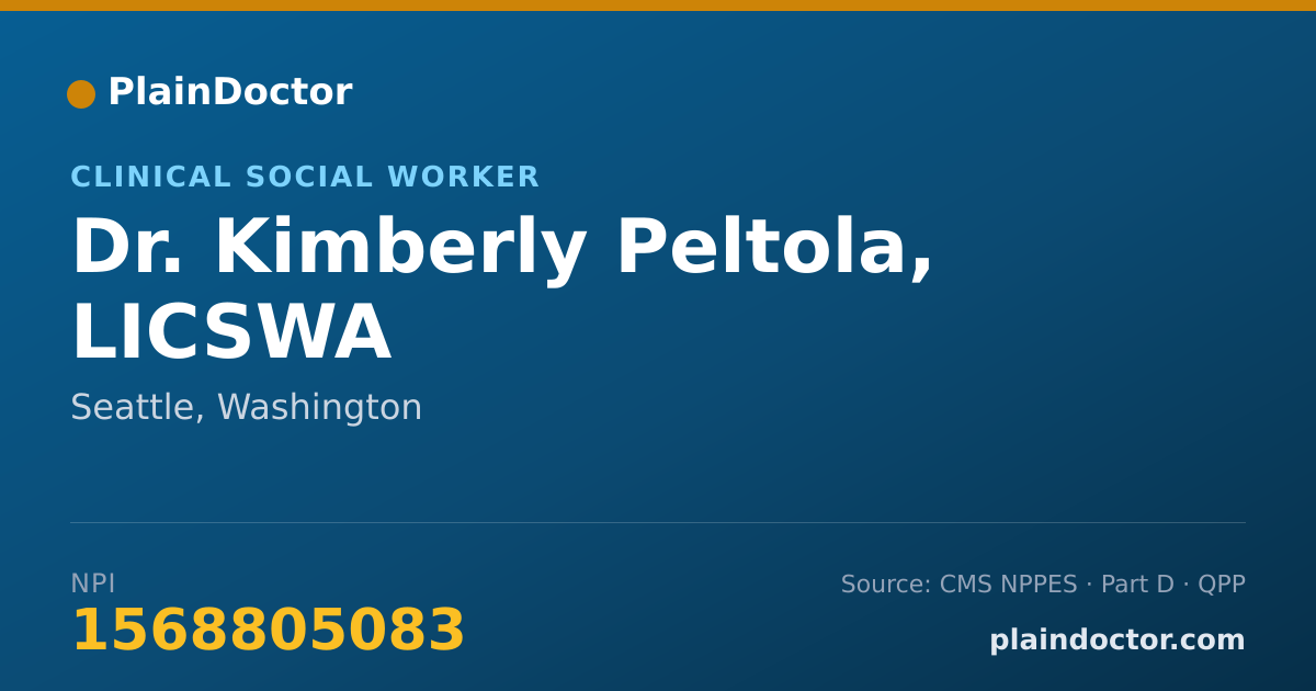 Shareable card for Kimberly Peltola, LICSWA - Clinical Social Worker, Seattle, WA