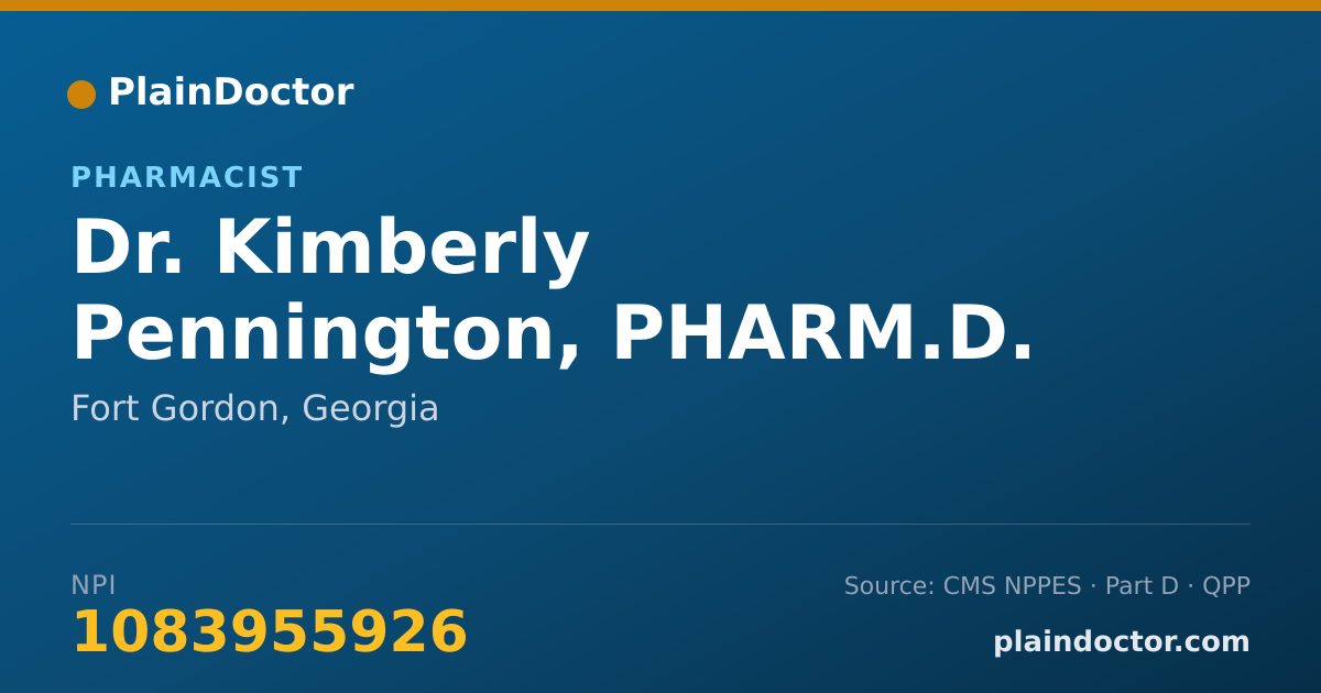 Shareable card for Kimberly Pennington, PHARM.D. - Pharmacist, Fort Gordon, GA