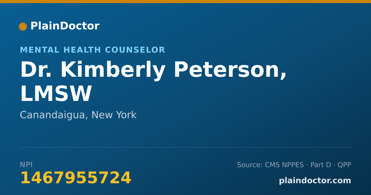 Shareable card for Kimberly Peterson, LMSW - Mental Health Counselor, Canandaigua, NY