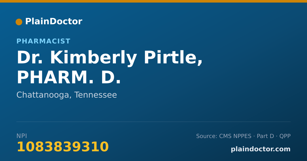 Shareable card for Kimberly Pirtle, PHARM. D. - Pharmacist, Chattanooga, TN