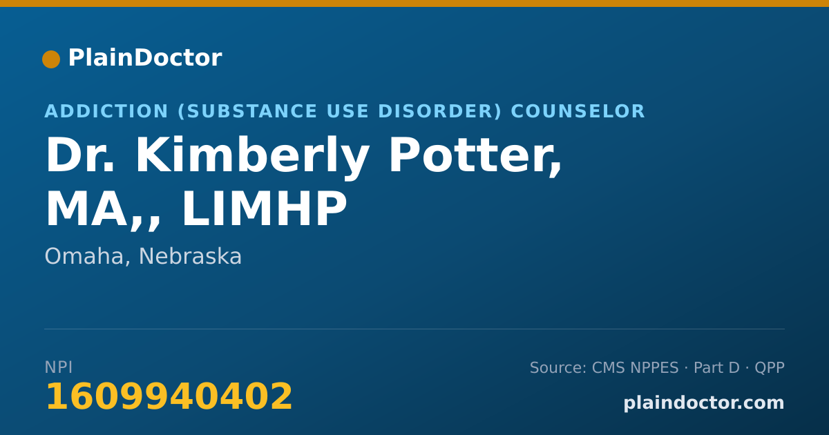 Shareable card for Kimberly Potter, MA,, LIMHP - Addiction (Substance Use Disorder) Counselor, Omaha, NE