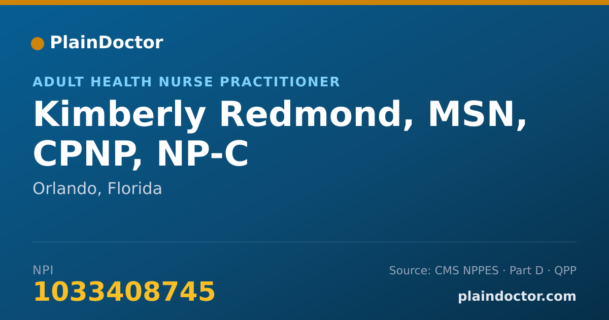 Shareable card for Kimberly Redmond, MSN, CPNP, NP-C - Family Nurse Practitioner, Orlando, FL
