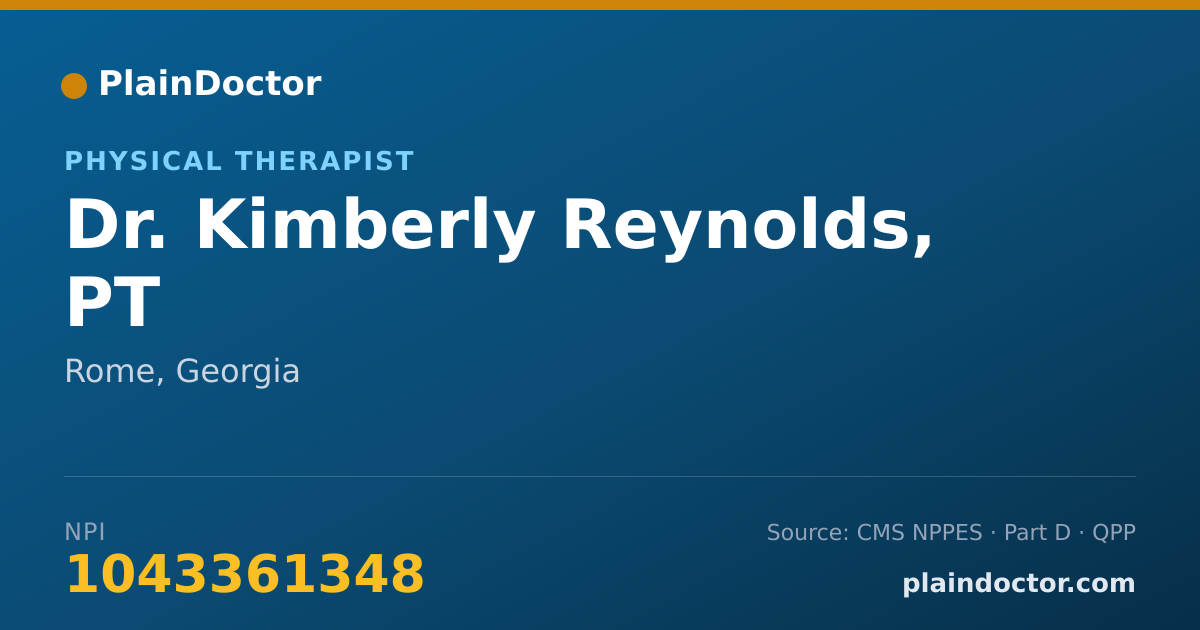 Shareable card for Kimberly Reynolds, PT - Physical Therapist, Rome, GA