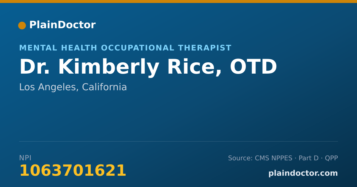Shareable card for Kimberly Rice, OTD - Mental Health Occupational Therapist, Los Angeles, CA