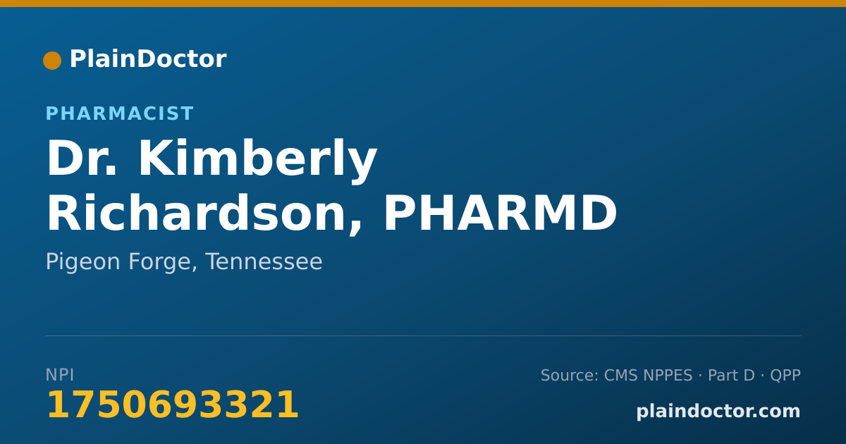 Shareable card for Kimberly Richardson, PHARMD - Pharmacist, Pigeon Forge, TN