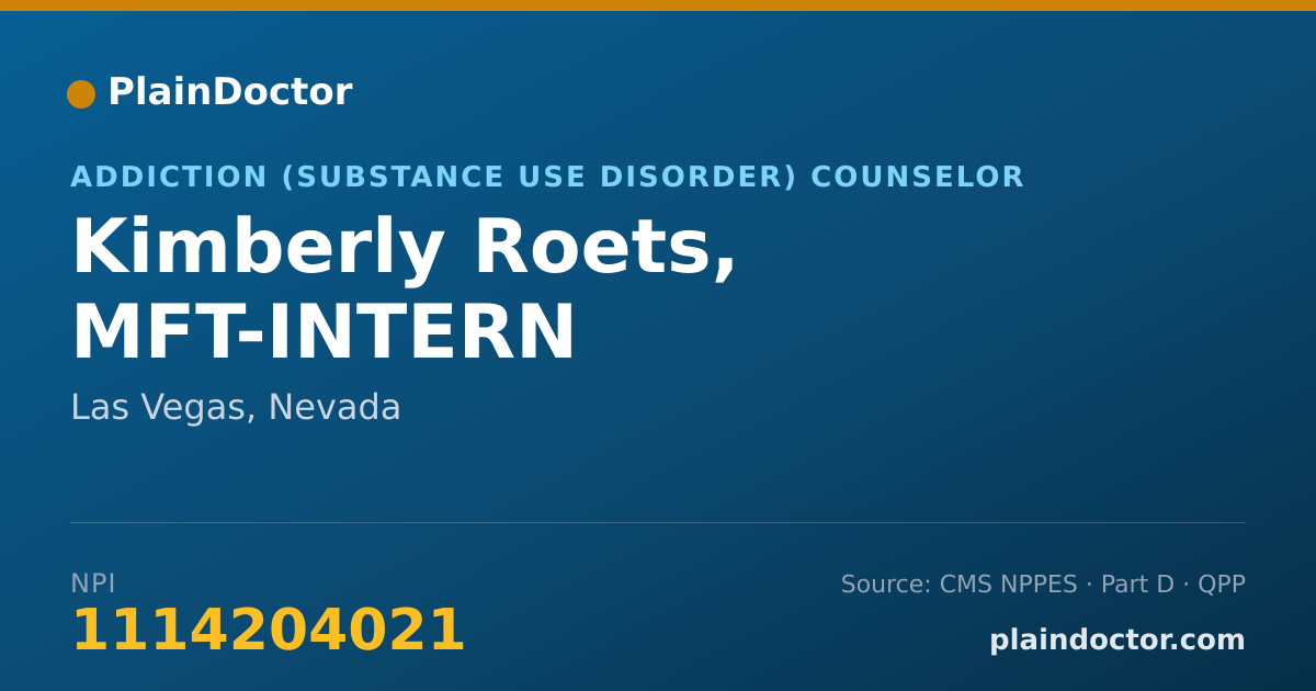 Shareable card for Kimberly Roets, MFT-INTERN - Addiction (Substance Use Disorder) Counselor, Las Vegas, NV