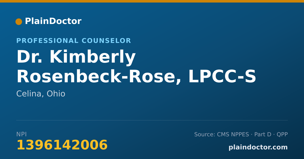 Shareable card for Kimberly Rosenbeck-Rose, LPCC-S - Professional Counselor, Celina, OH