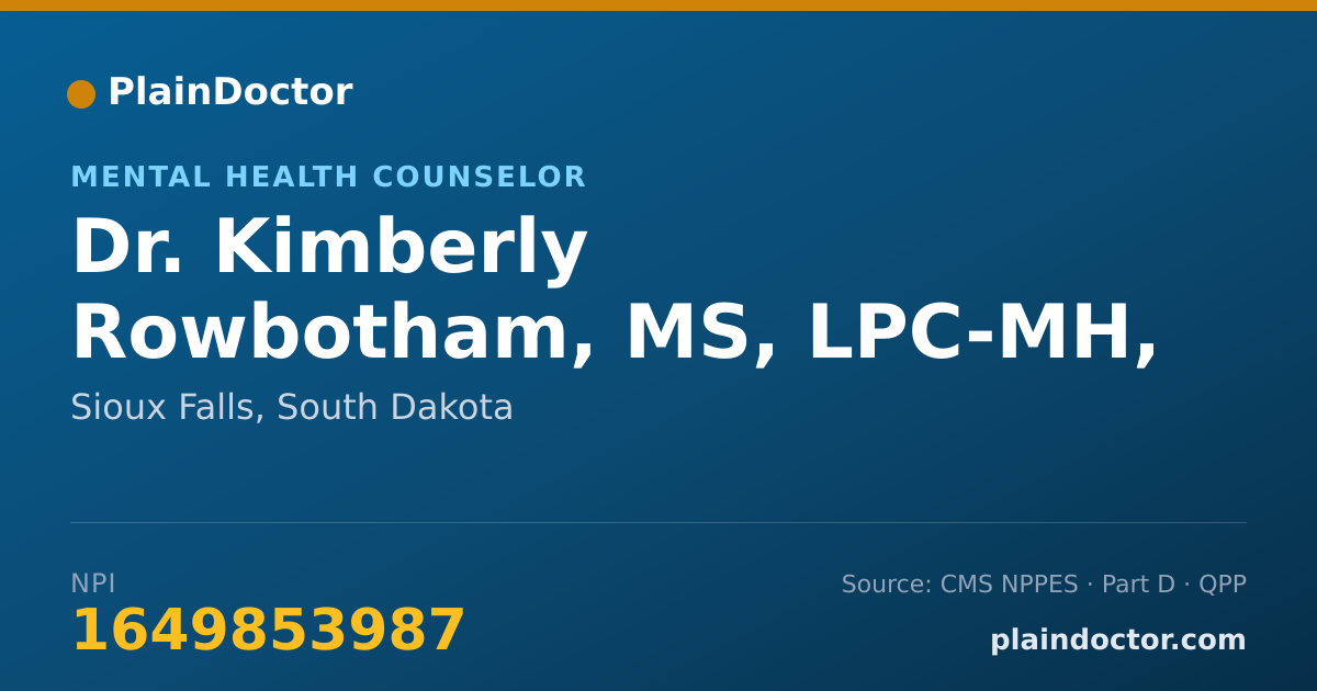 Shareable card for Kimberly Rowbotham, MS, LPC-MH, NCC - Mental Health Counselor, Sioux Falls, SD