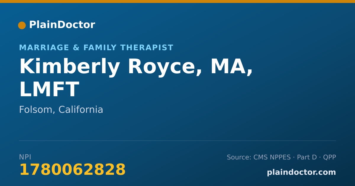 Shareable card for Kimberly Royce, MA, LMFT - Marriage & Family Therapist, Folsom, CA
