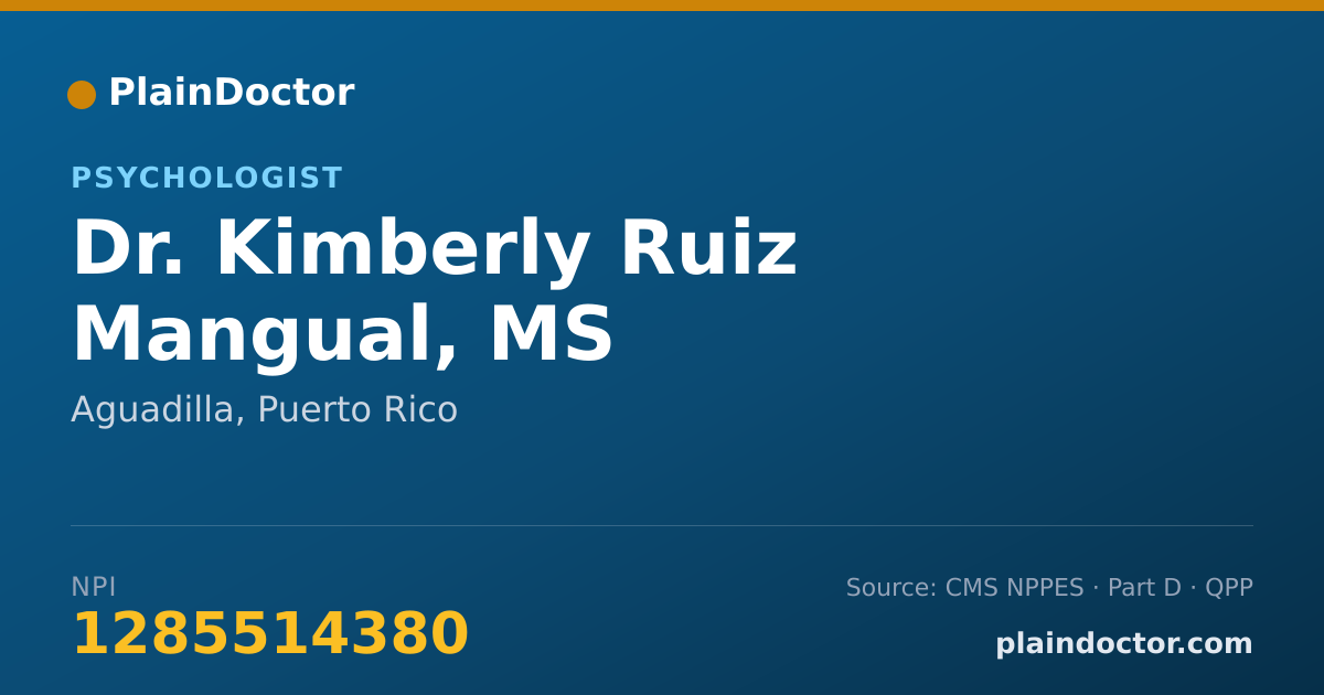 Shareable card for Kimberly Ruiz Mangual, MS - Psychologist, Aguadilla, PR