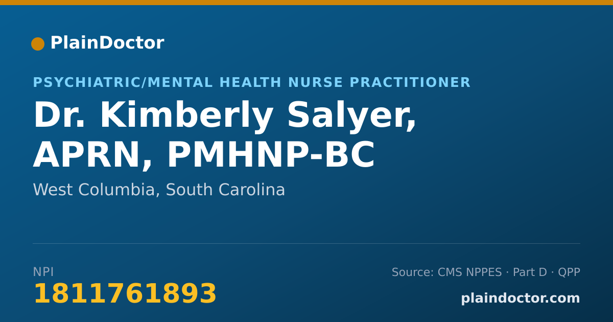 Shareable card for Kimberly Salyer, APRN, PMHNP-BC - Psychiatric/Mental Health Nurse Practitioner, West Columbia, SC