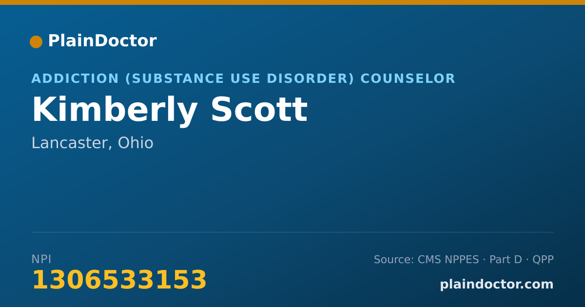 Shareable card for Kimberly Scott - Addiction (Substance Use Disorder) Counselor, Lancaster, OH