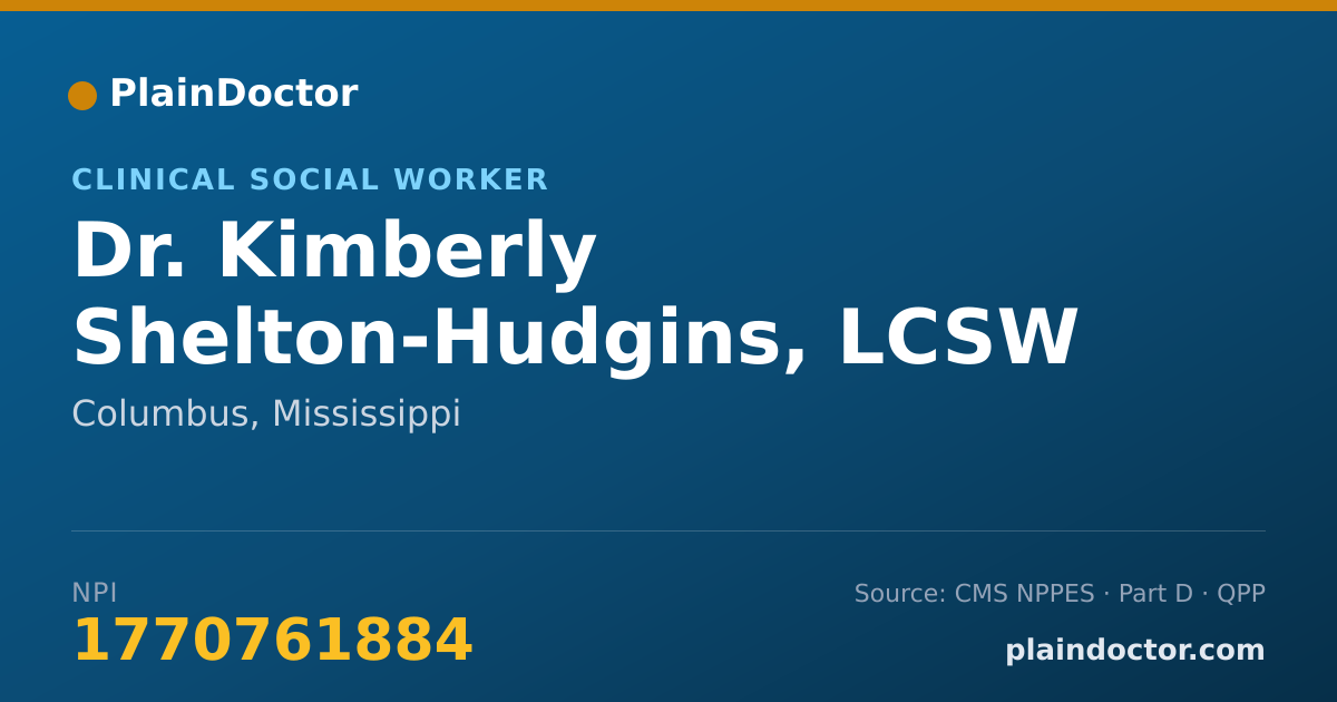 Shareable card for Kimberly Shelton-Hudgins, LCSW - Clinical Social Worker, Columbus, MS
