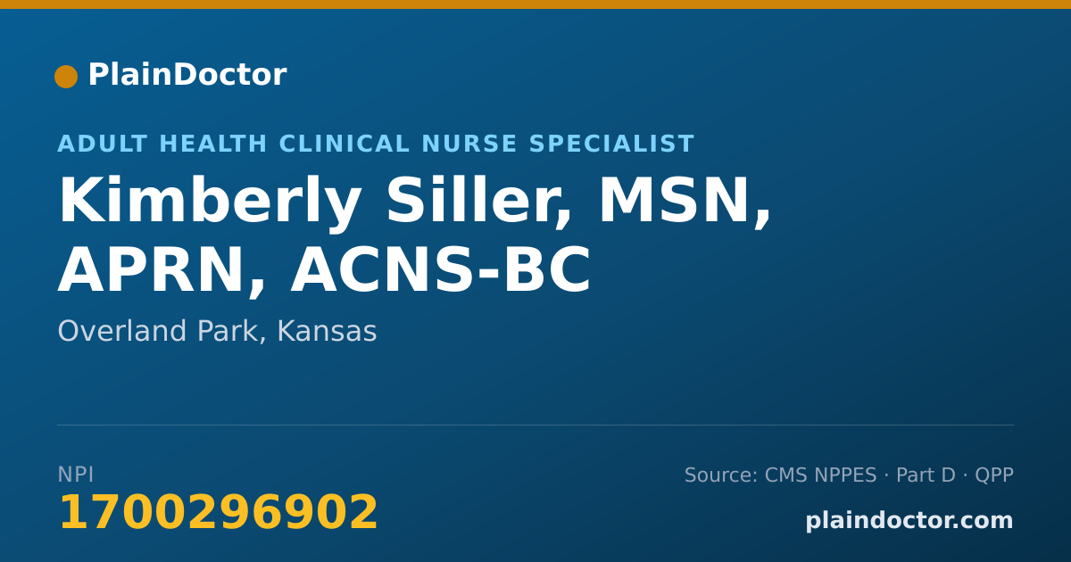 Shareable card for Kimberly Siller, MSN, APRN, ACNS-BC - Adult Health Clinical Nurse Specialist, Overland Park, KS