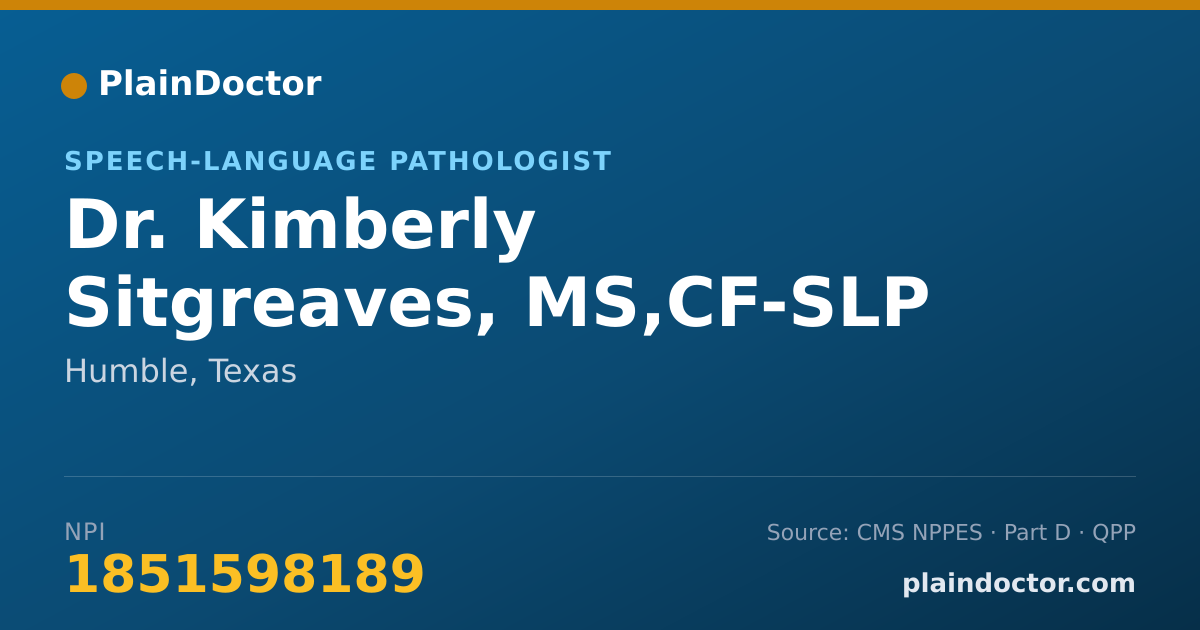 Shareable card for Kimberly Sitgreaves, MS,CF-SLP - Speech-Language Pathologist, Humble, TX