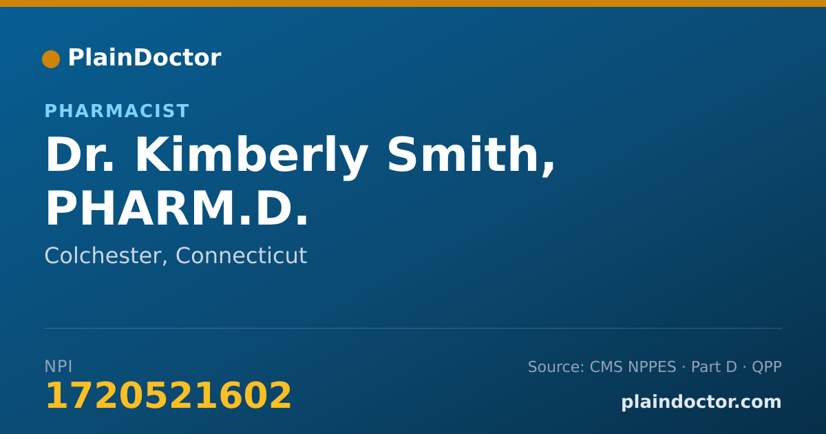 Shareable card for Kimberly Smith, PHARM.D. - Pharmacist, Colchester, CT