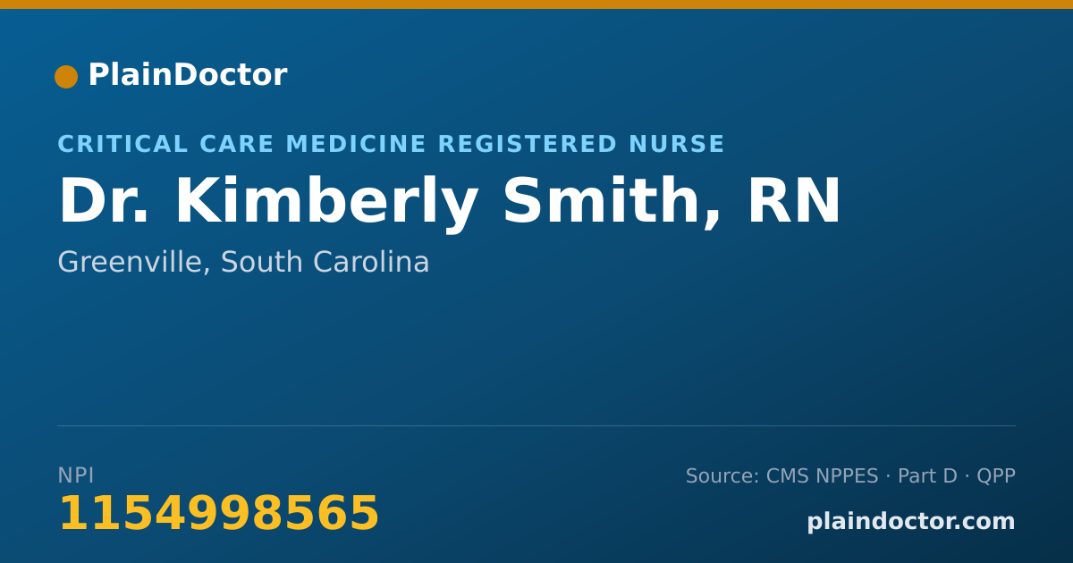 Shareable card for Kimberly Smith, RN - Critical Care Medicine Registered Nurse, Greenville, SC