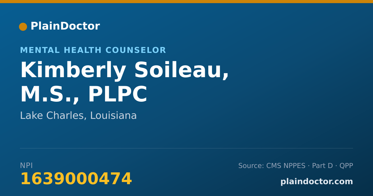 Shareable card for Kimberly Soileau, M.S., PLPC - Mental Health Counselor, Lake Charles, LA