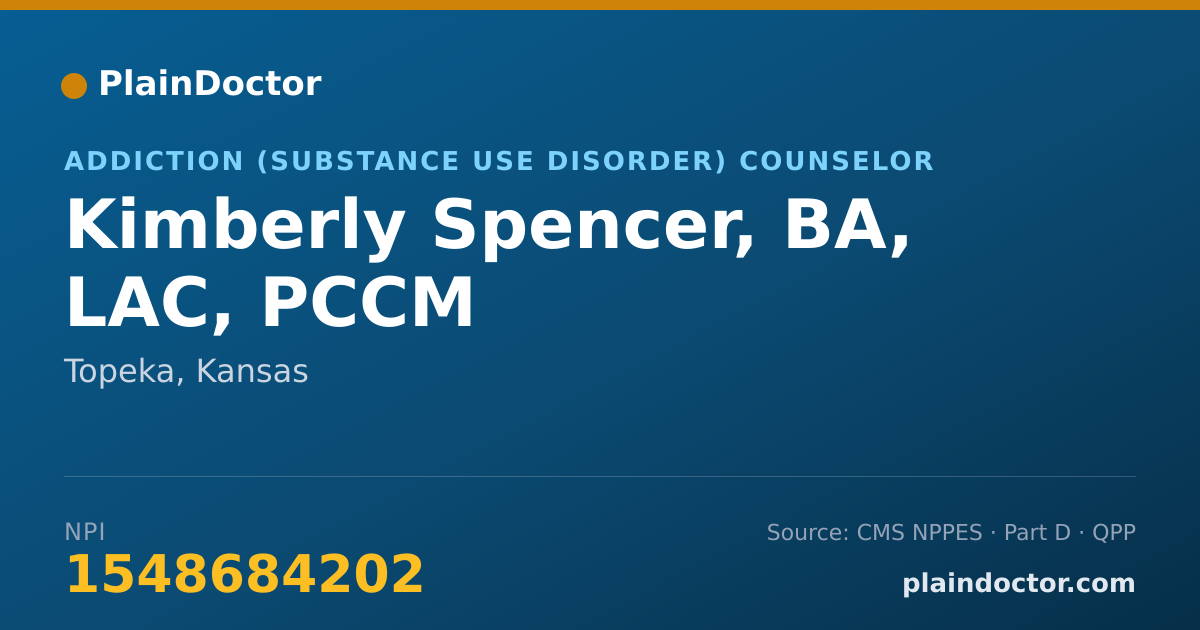 Shareable card for Kimberly Spencer, BA, LAC, PCCM - Addiction (Substance Use Disorder) Counselor, Topeka, KS