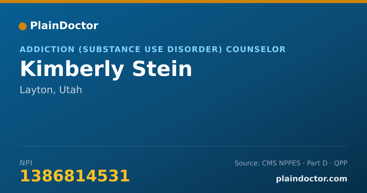 Shareable card for Kimberly Stein - Addiction (Substance Use Disorder) Counselor, Layton, UT