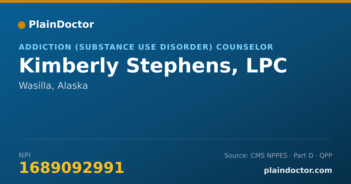 Shareable card for Kimberly Stephens, LPC - Addiction (Substance Use Disorder) Counselor, Wasilla, AK
