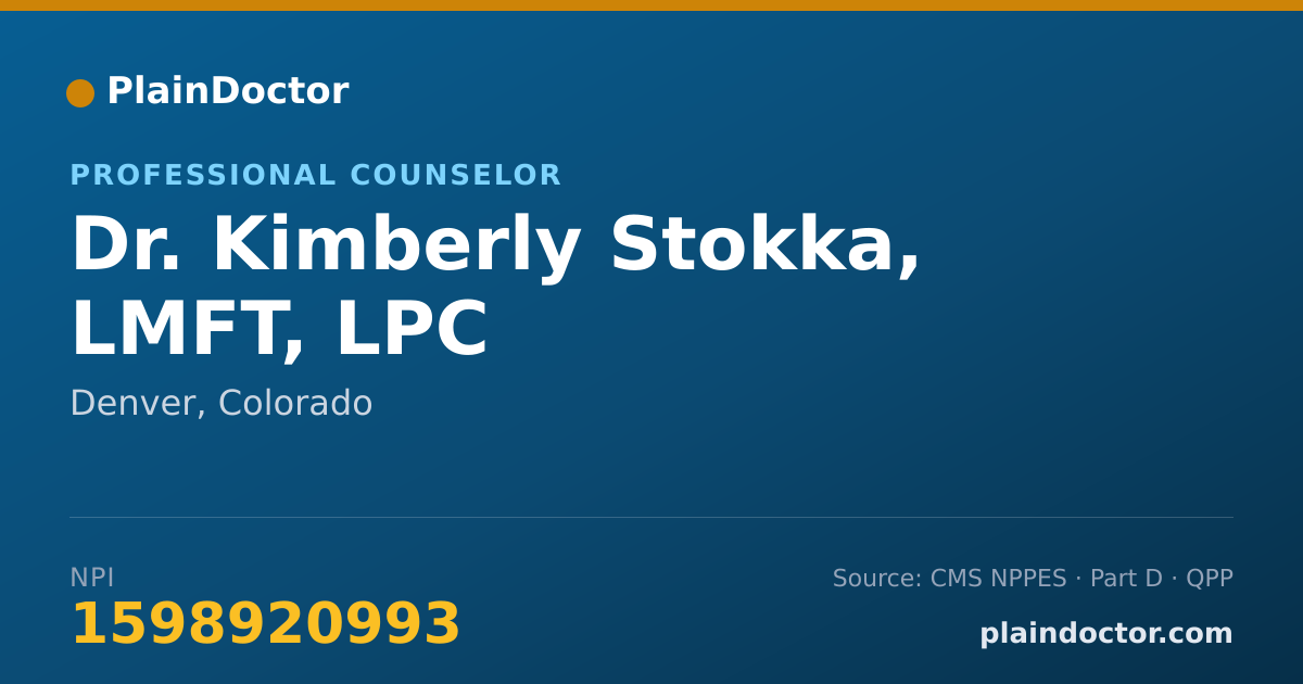 Shareable card for Kimberly Stokka, LMFT, LPC - Professional Counselor, Denver, CO