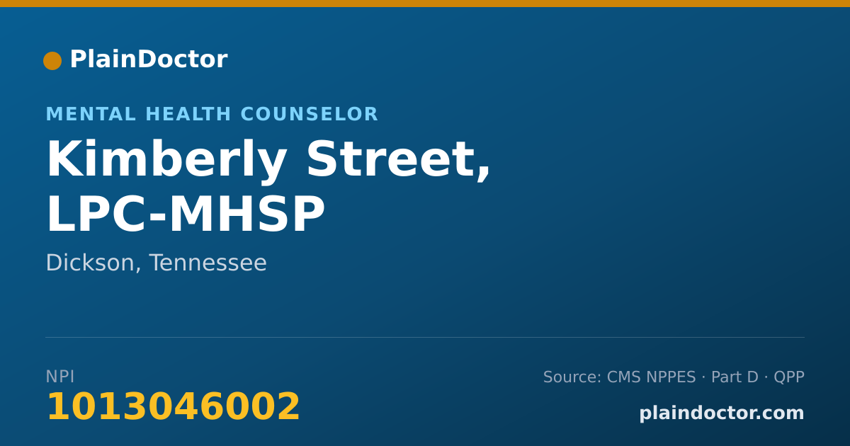 Shareable card for Kimberly Street, LPC-MHSP - Mental Health Counselor, Dickson, TN