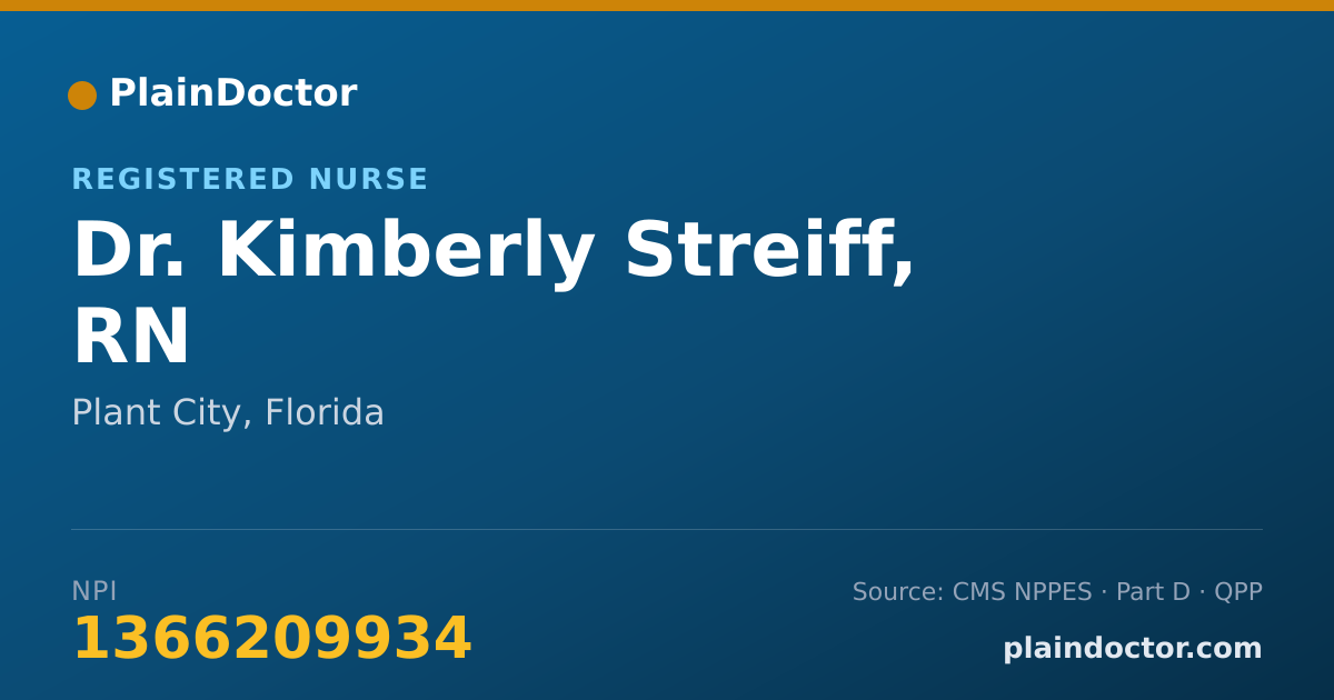 Shareable card for Kimberly Streiff, RN - Registered Nurse, Plant City, FL