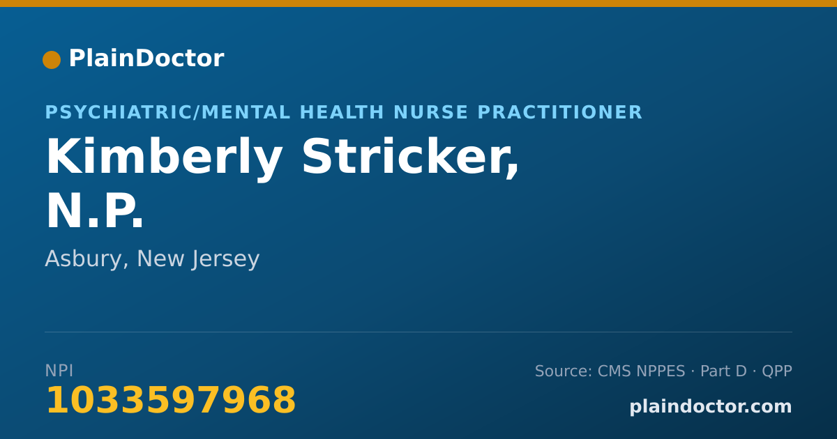 Shareable card for Kimberly Stricker, N.P. - Psychiatric/Mental Health Nurse Practitioner, Asbury, NJ