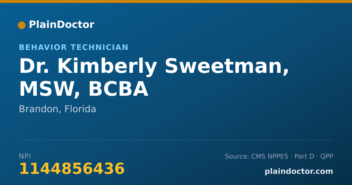 Shareable card for Kimberly Sweetman, MSW, BCBA - Behavior Technician, Brandon, FL