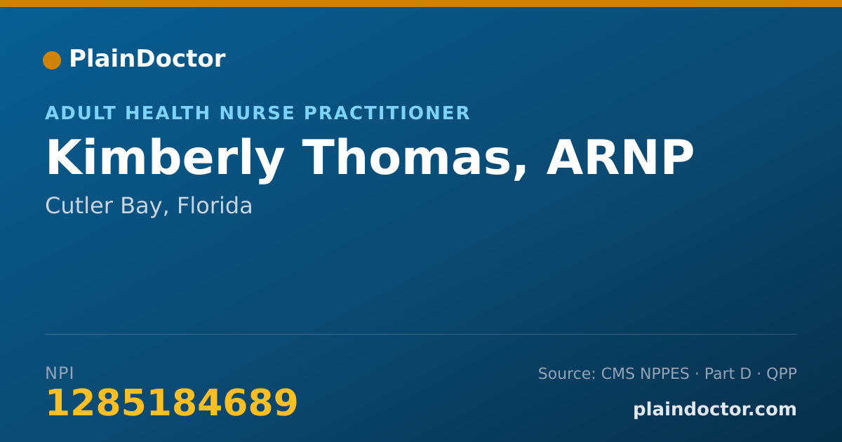 Shareable card for Kimberly Thomas, ARNP - Adult Health Nurse Practitioner, Cutler Bay, FL