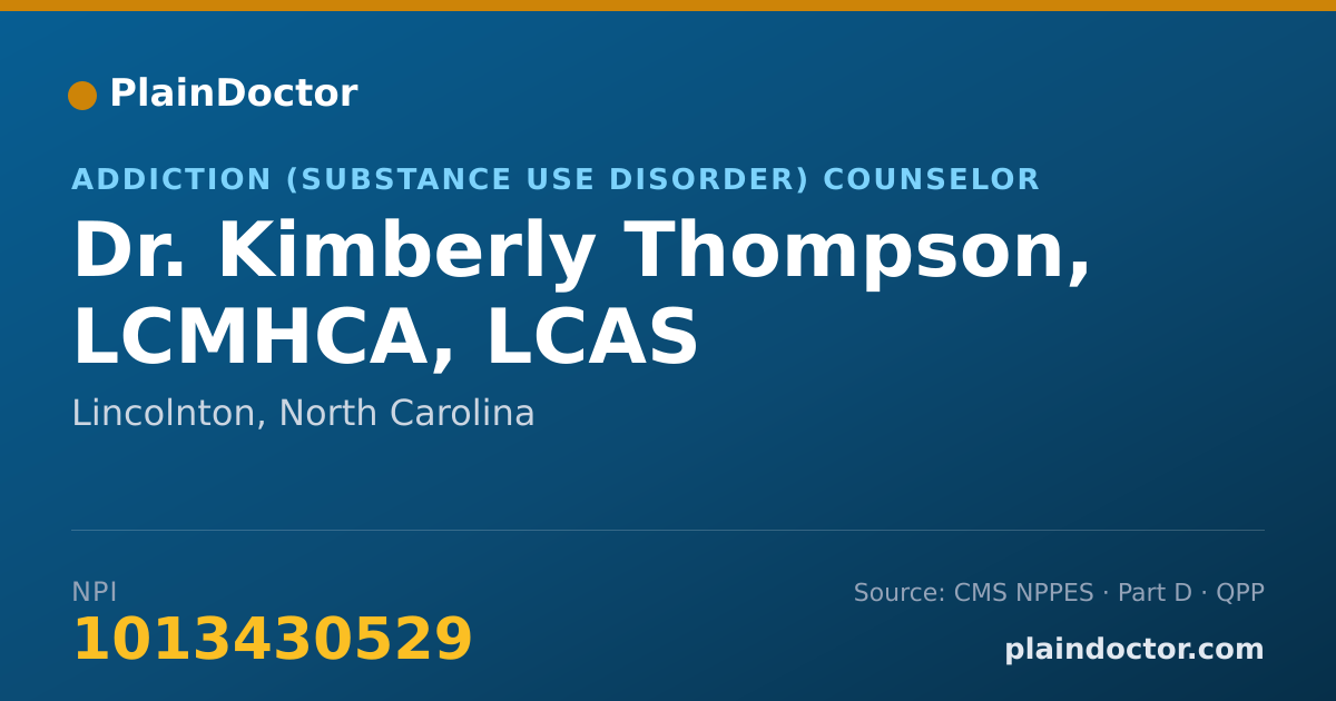 Shareable card for Kimberly Thompson, LCMHCA, LCAS - Addiction (Substance Use Disorder) Counselor, Lincolnton, NC