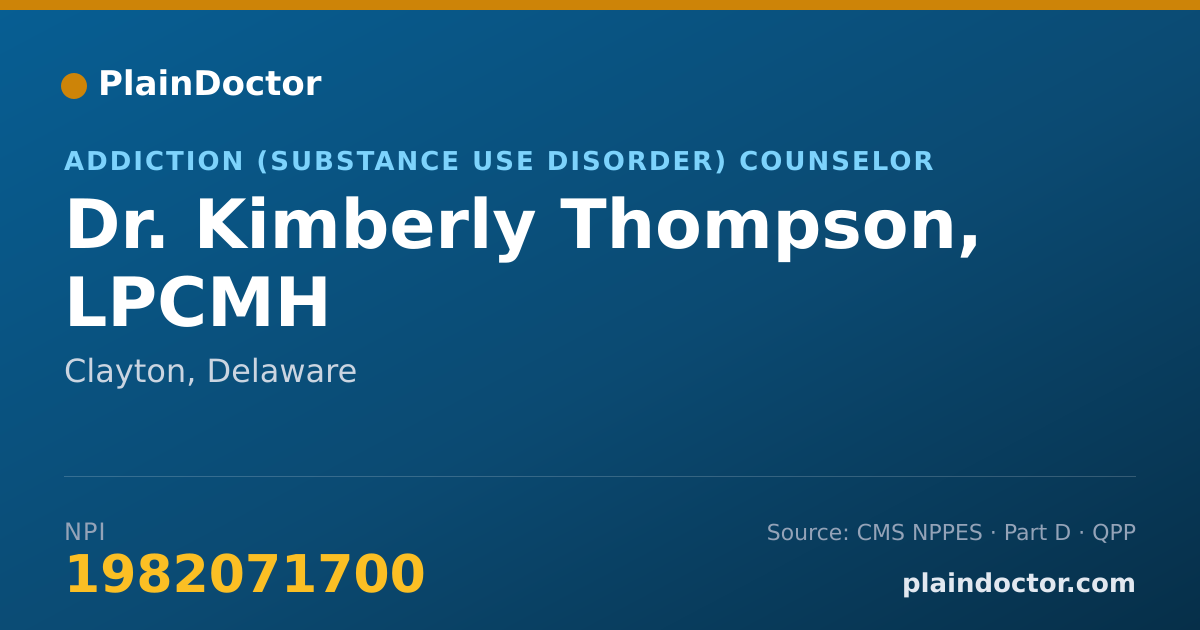 Shareable card for Kimberly Thompson, LPCMH - Addiction (Substance Use Disorder) Counselor, Clayton, DE