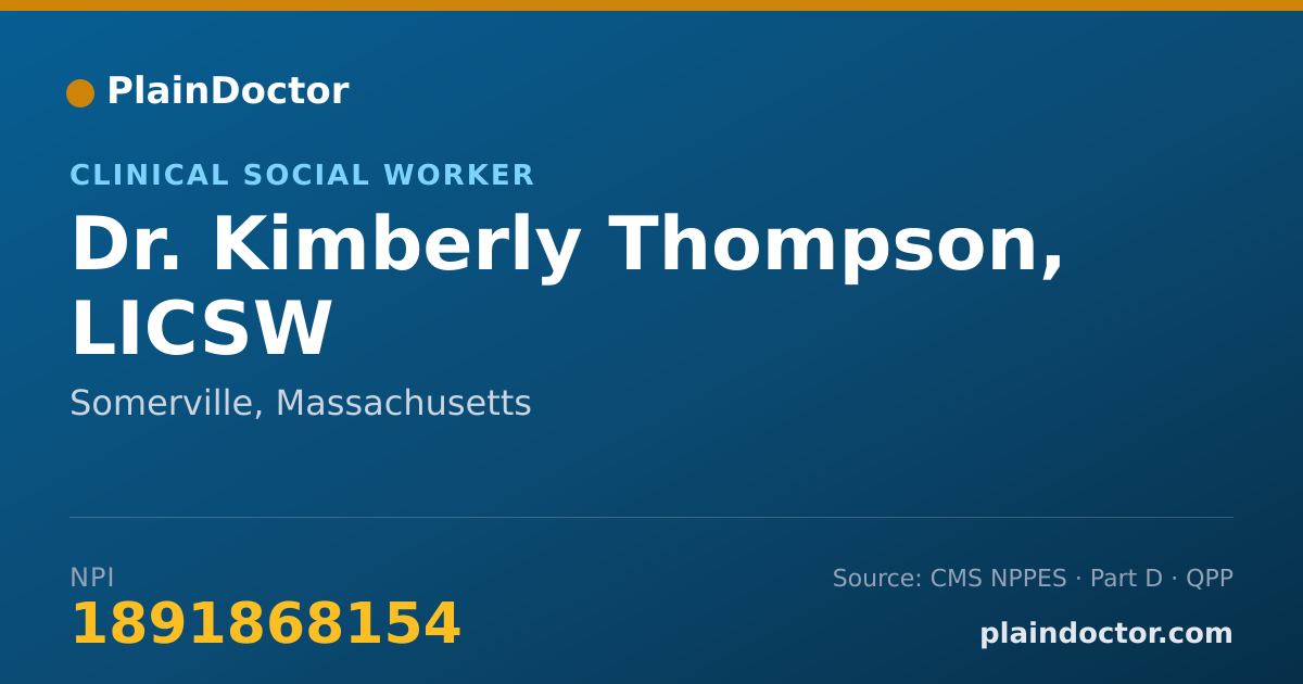 Shareable card for Kimberly Thompson, LICSW - Clinical Social Worker, Somerville, MA