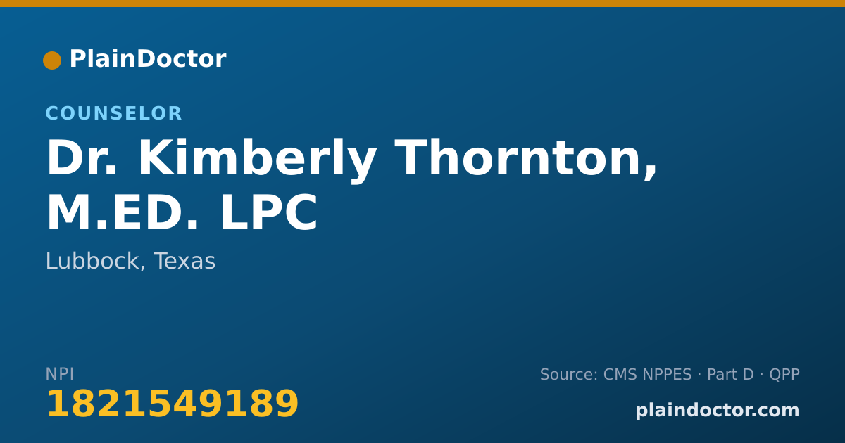Shareable card for Kimberly Thornton, M.ED. LPC - Counselor, Lubbock, TX