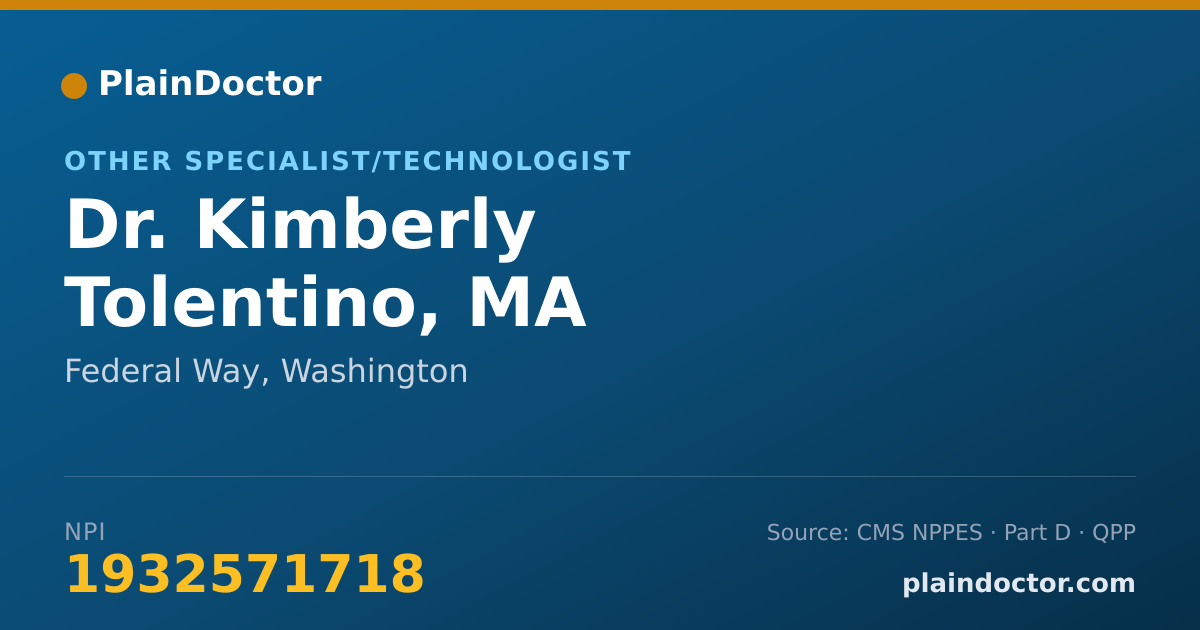 Shareable card for Kimberly Tolentino, MA - Other Specialist/Technologist, Federal Way, WA