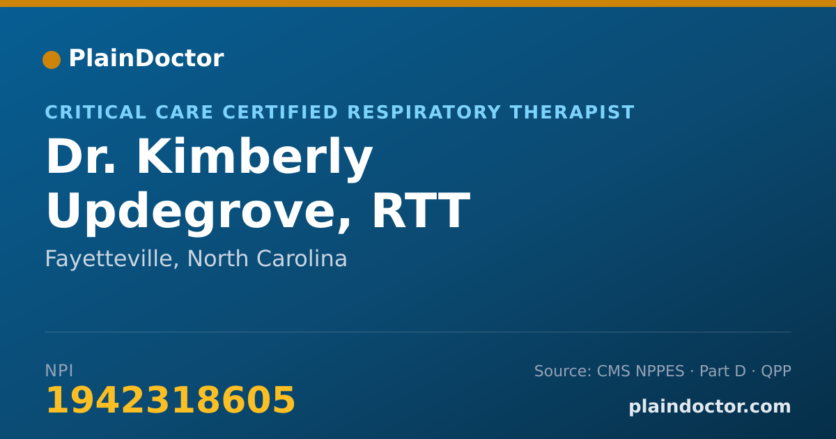 Shareable card for Kimberly Updegrove, RTT - Critical Care Certified Respiratory Therapist, Fayetteville, NC