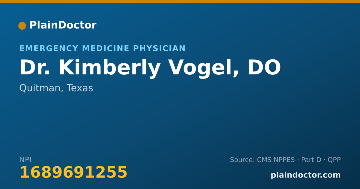 Shareable card for Kimberly Vogel, DO - Emergency Medicine Physician, Quitman, TX