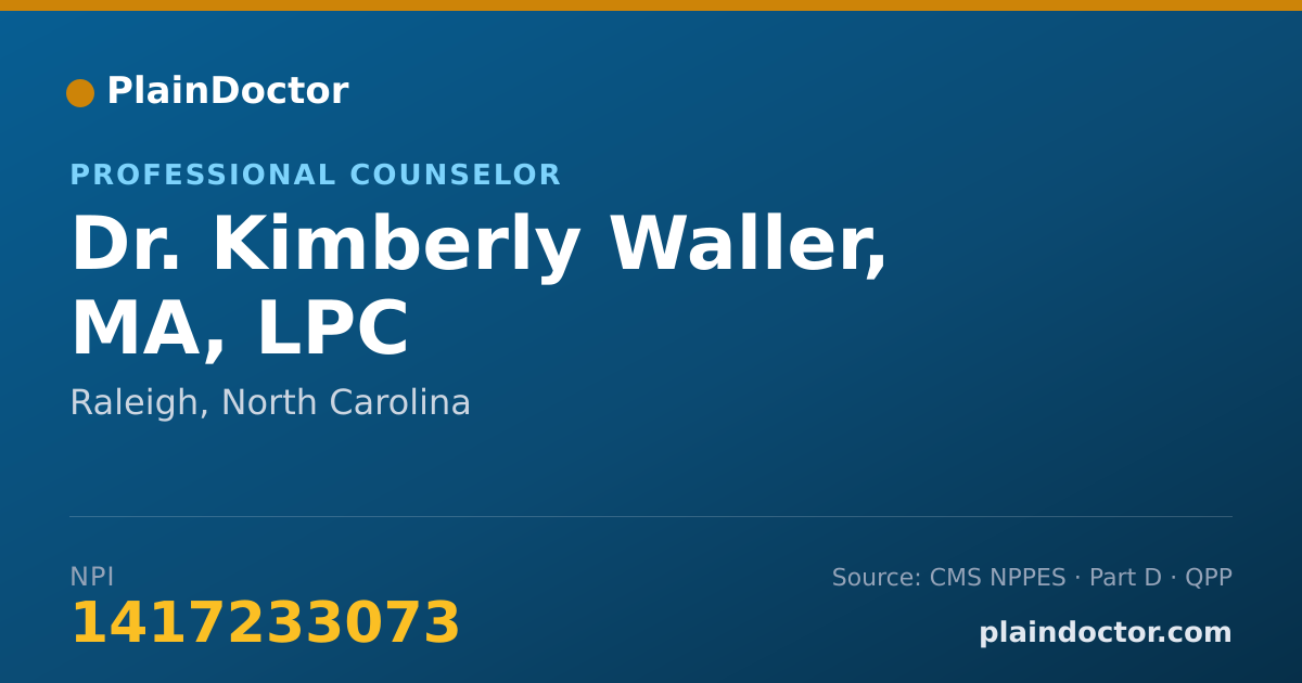 Shareable card for Kimberly Waller, MA, LPC - Professional Counselor, Raleigh, NC