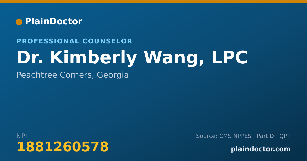 Shareable card for Kimberly Wang, LPC - Professional Counselor, Peachtree Corners, GA