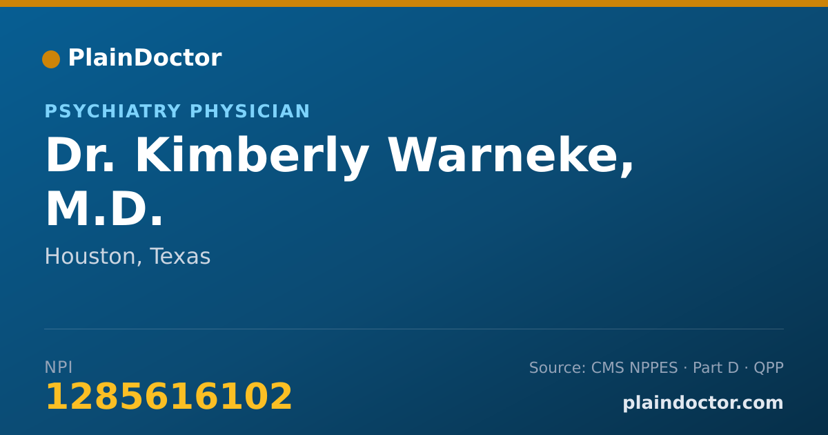 Shareable card for Kimberly Warneke, M.D. - Psychiatry Physician, Houston, TX