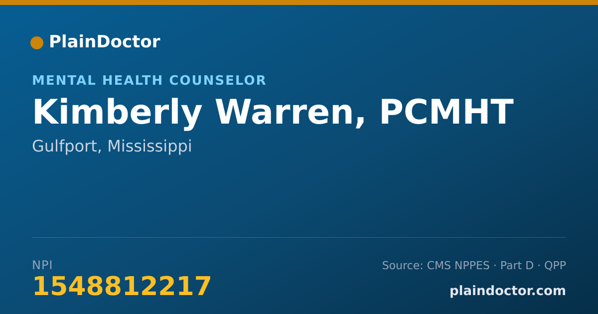 Shareable card for Kimberly Warren, PCMHT - Mental Health Counselor, Gulfport, MS