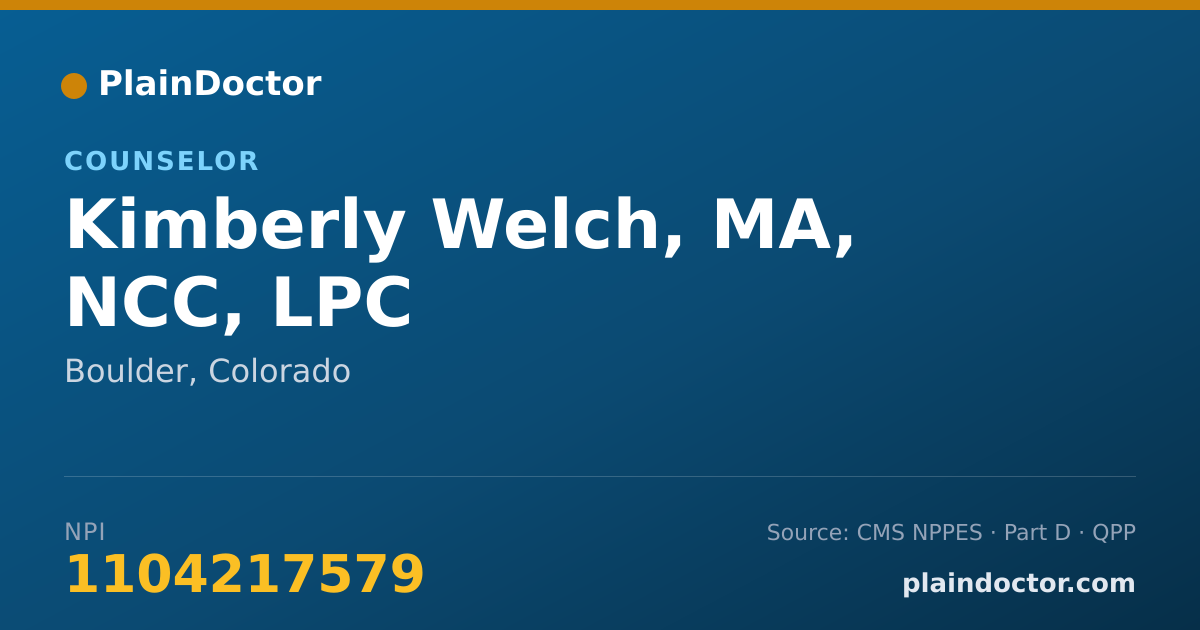 Shareable card for Kimberly Welch, MA, NCC, LPC - Counselor, Boulder, CO