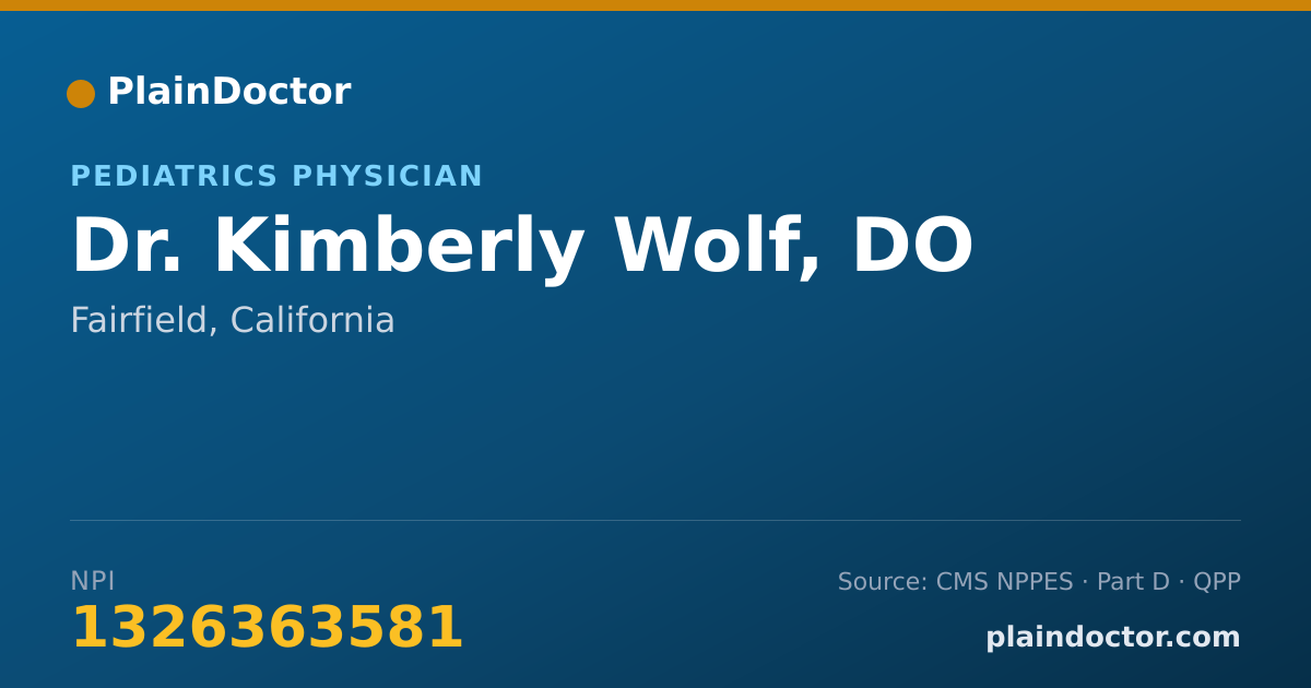 Shareable card for Kimberly Wolf, DO - Pediatrics Physician, Fairfield, CA
