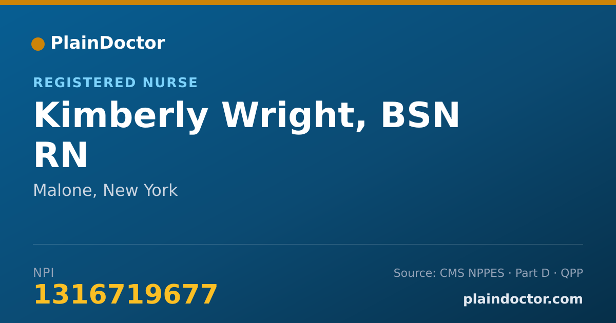 Shareable card for Kimberly Wright, BSN RN - Registered Nurse, Malone, NY